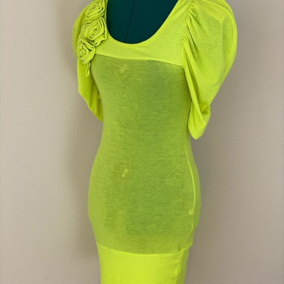 Double Zero Neon Green Flower Minidress M - Picture 11 of 14